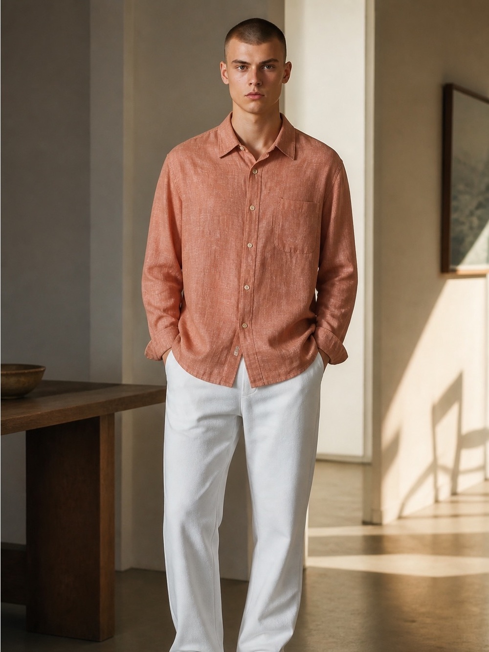 Tommy Bahama Men’s Peach 100% Linen Long Sleeve Relax Button Up Shirt Sz XL